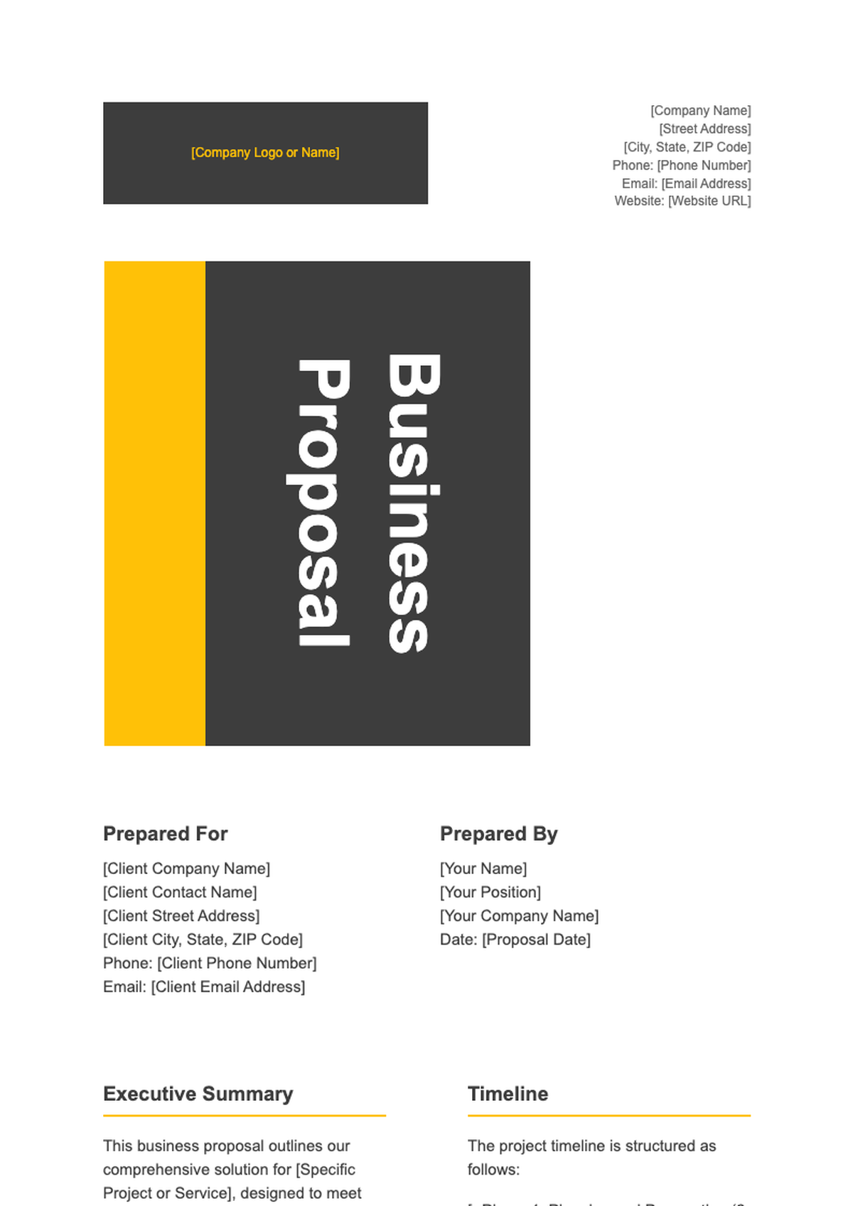 Modern business project proposal template with yellow and black header_variant_1
